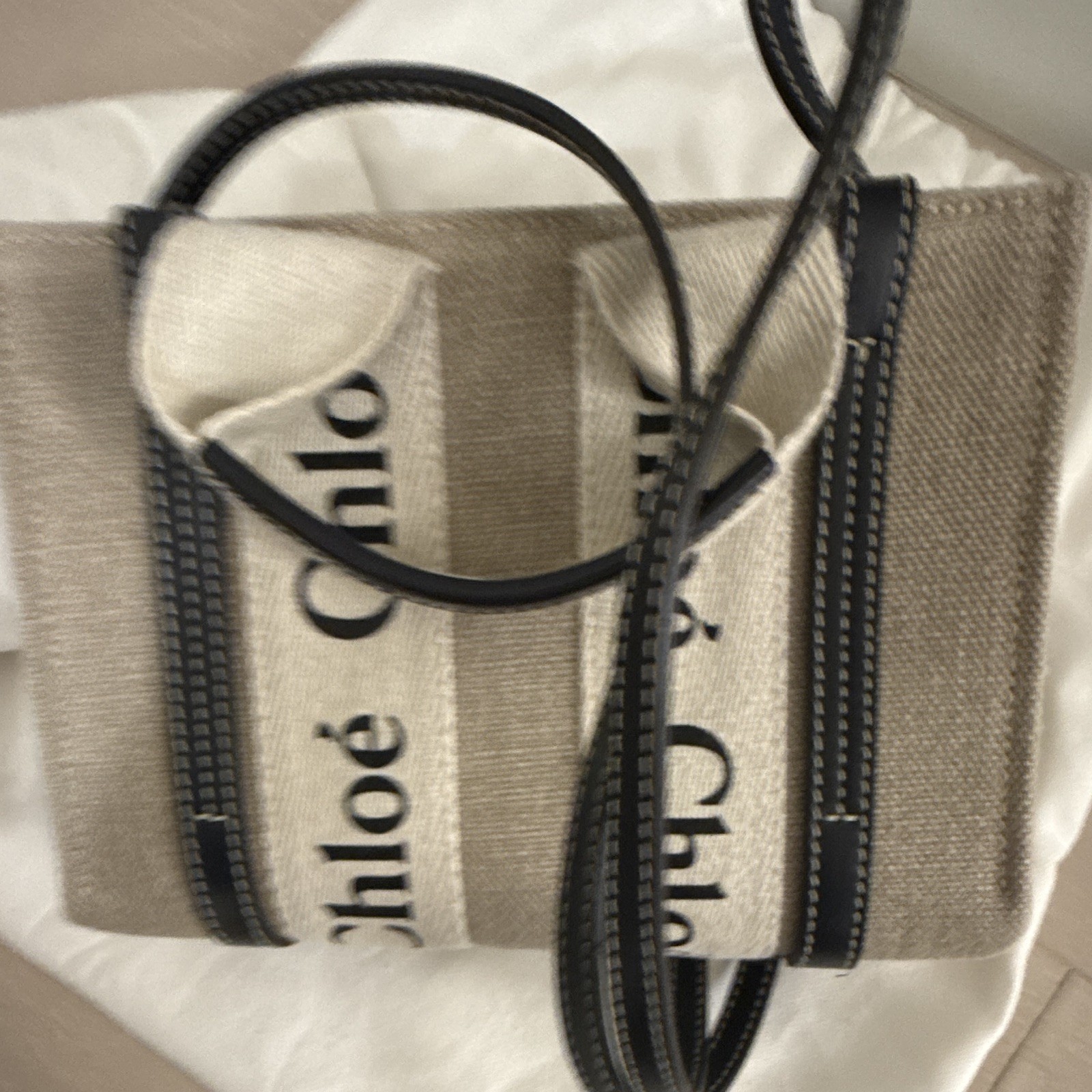 Chloé Woody Mini Tote Beige/Black/White Adjustable Strap w/ Dust Bag