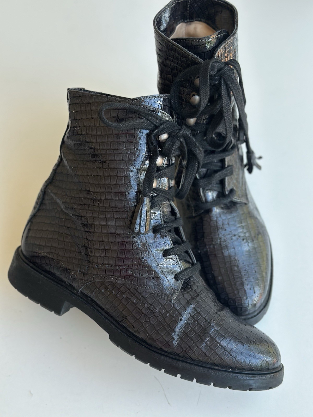 Fred de la Bretonière Handmade Leather Boots – Dark Grey/Silver – Size 40