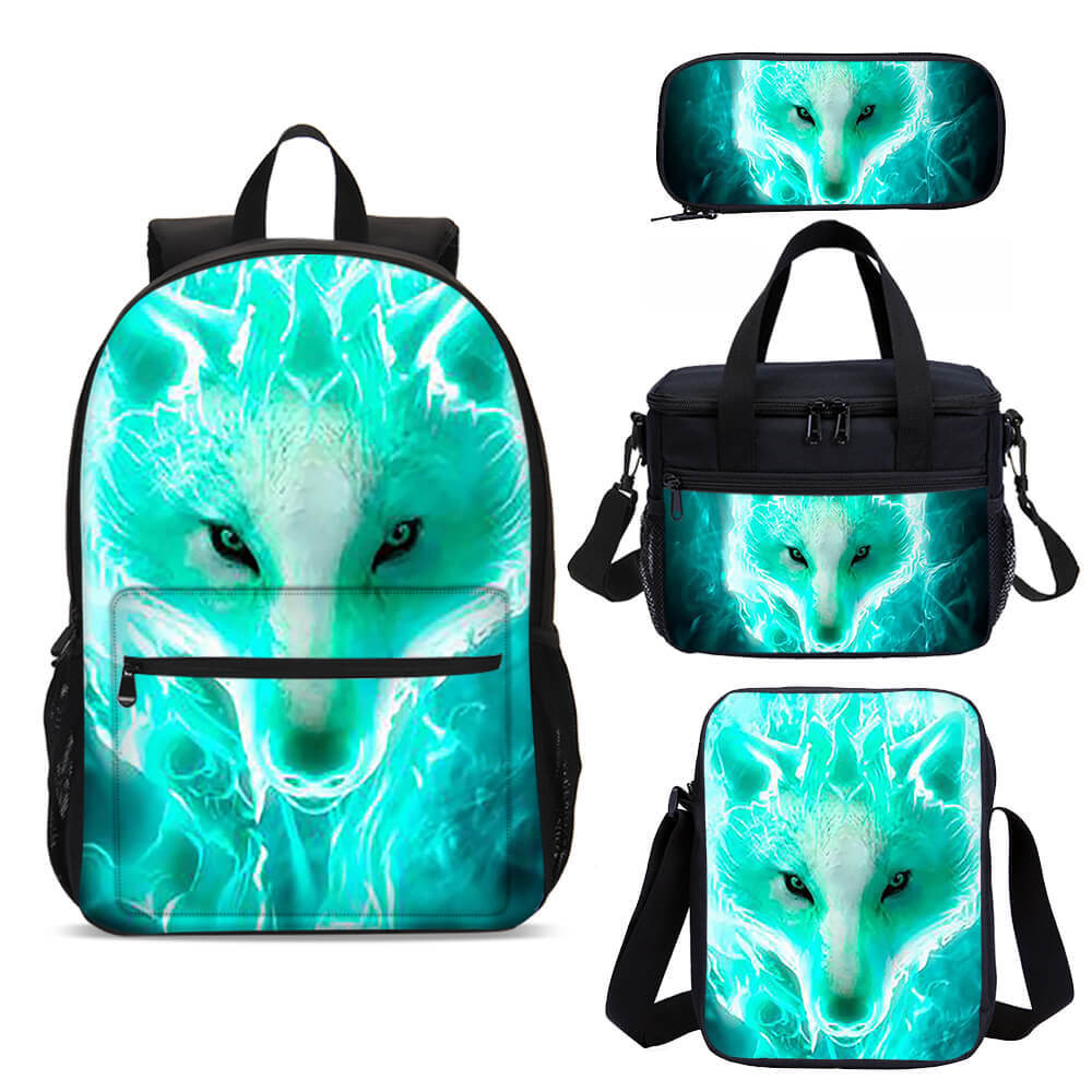 Cool Green Wolf Kids School Backpacks Cooler Lunch Bag Pen Case Shoulder Bag Lot
