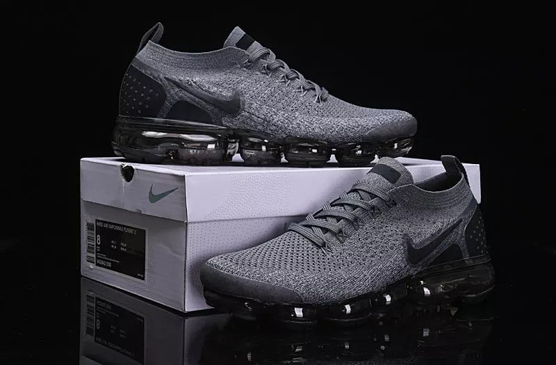New Nike Air VaporMax Flyknit 2 Air Grey/Black Cushion Shoes 7-11