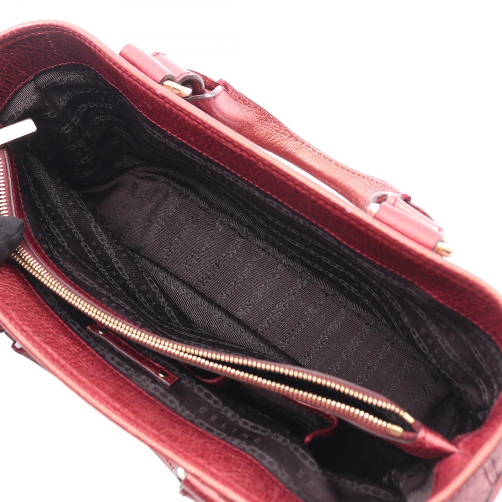 CELINE Boogie Bag Macadam Handbag Bordeaux Canvas Leather Top Handle Tote 99