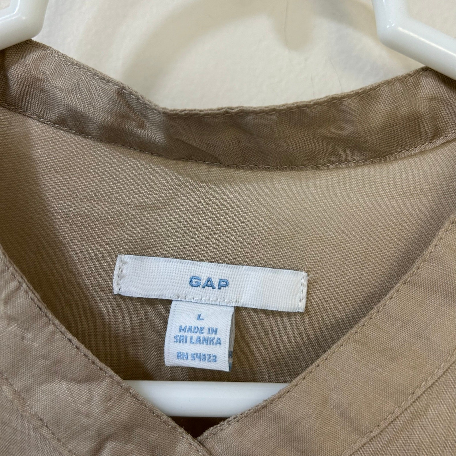 Gap Vintage Womens Size Large 100% Ramie Collarless Button Down Shirt Lagenlook