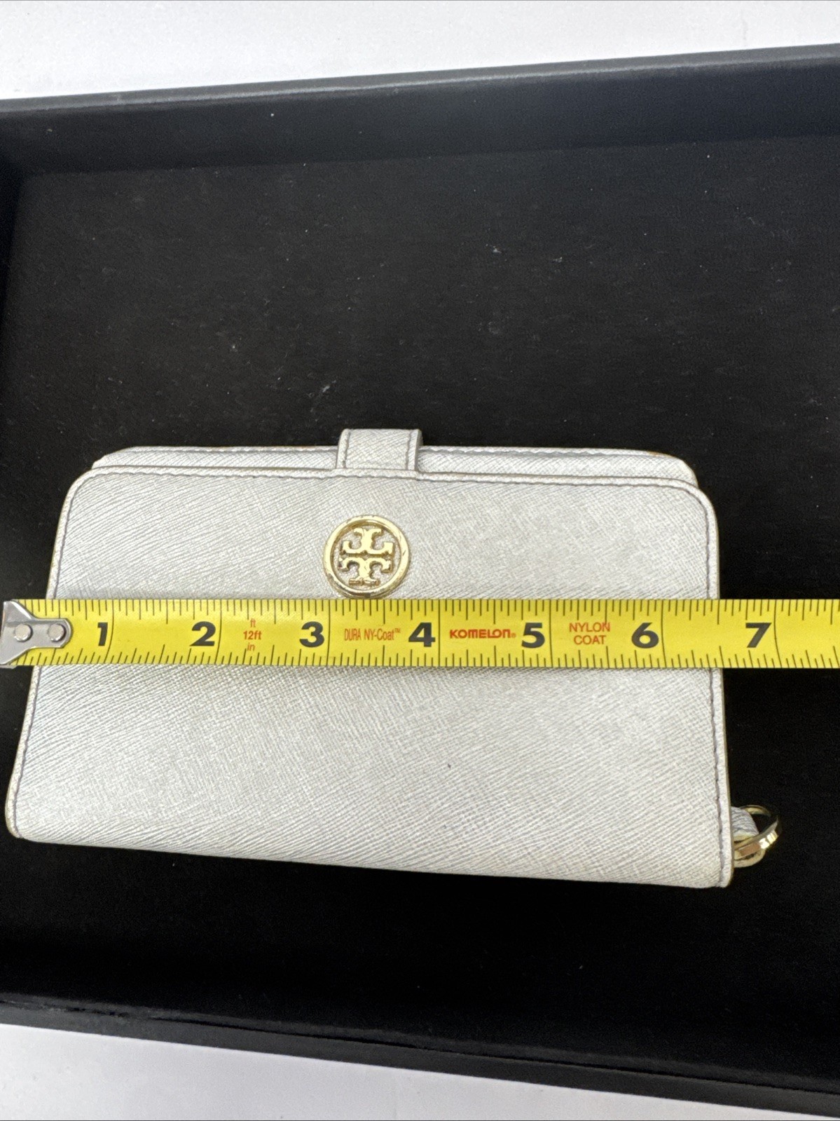 Tory Burch Wallet Coin Purse Card Holder Keychain Silver Leather