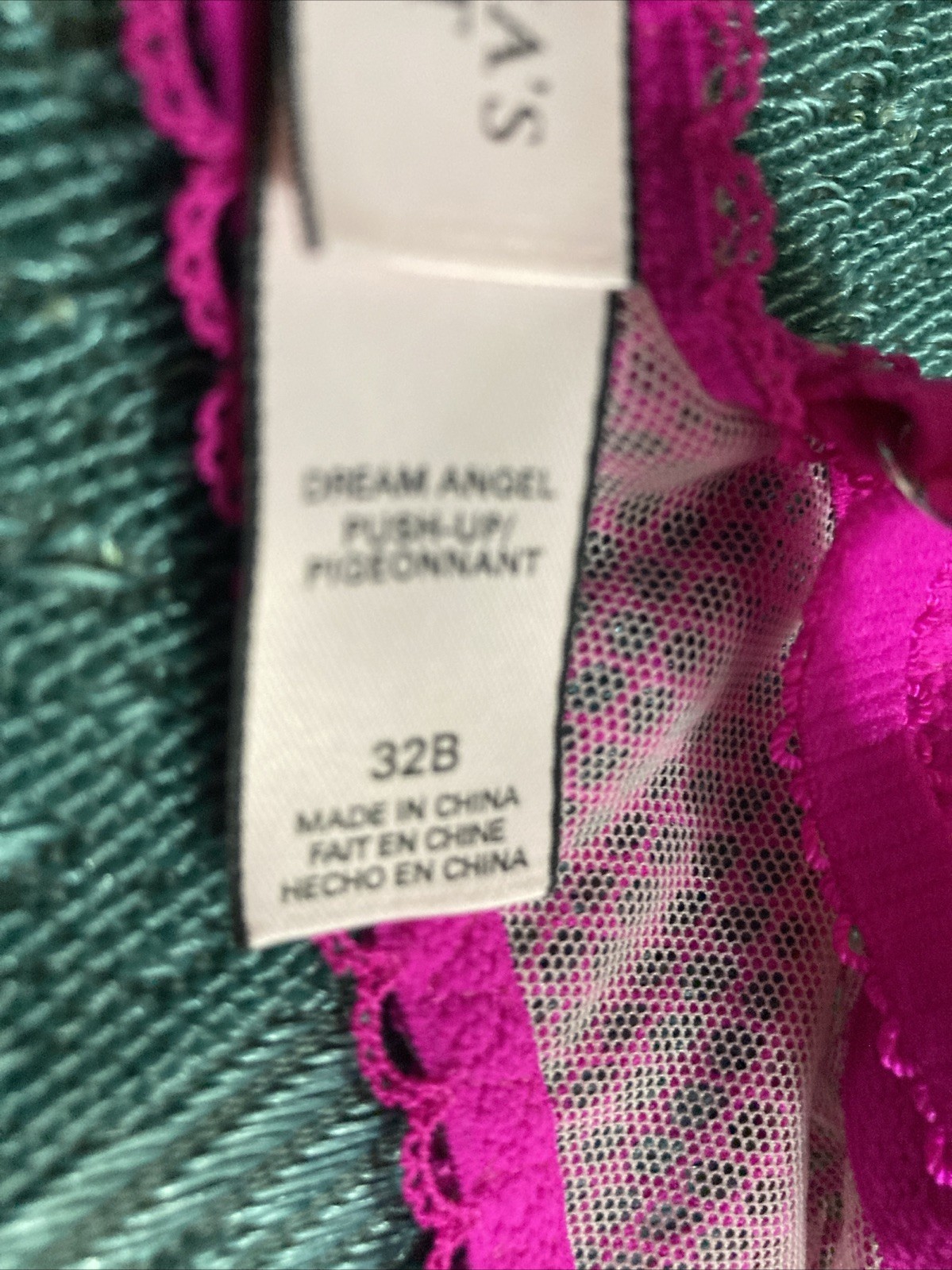 Victoria’s Secret Dream Angel Push Up Bra 32B Barbie Pink floral Mesh Fishnet