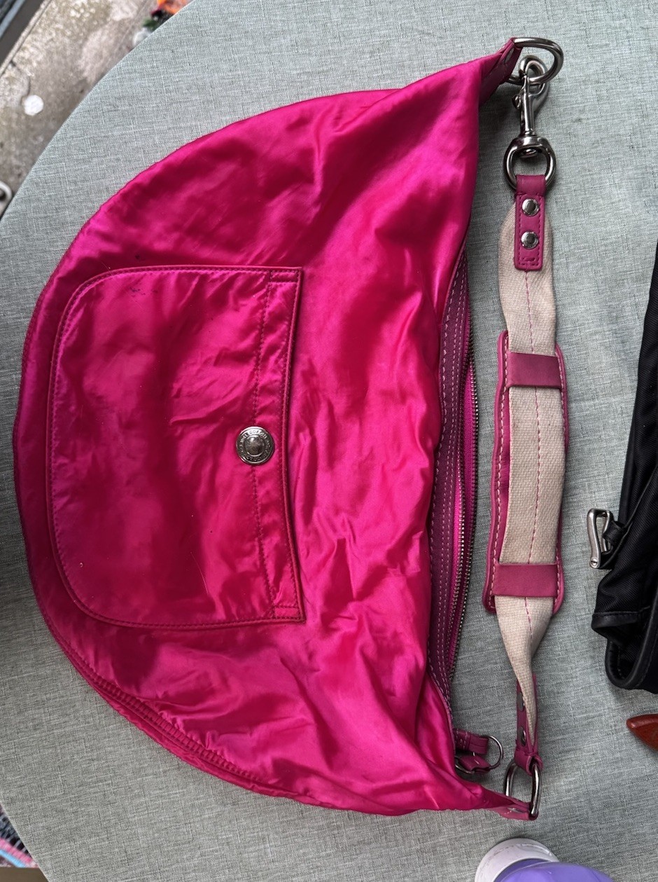 Y2K Coach Pink Ergo Hobo Crescent Nylon Leather Shoulder Bag Silver hardware