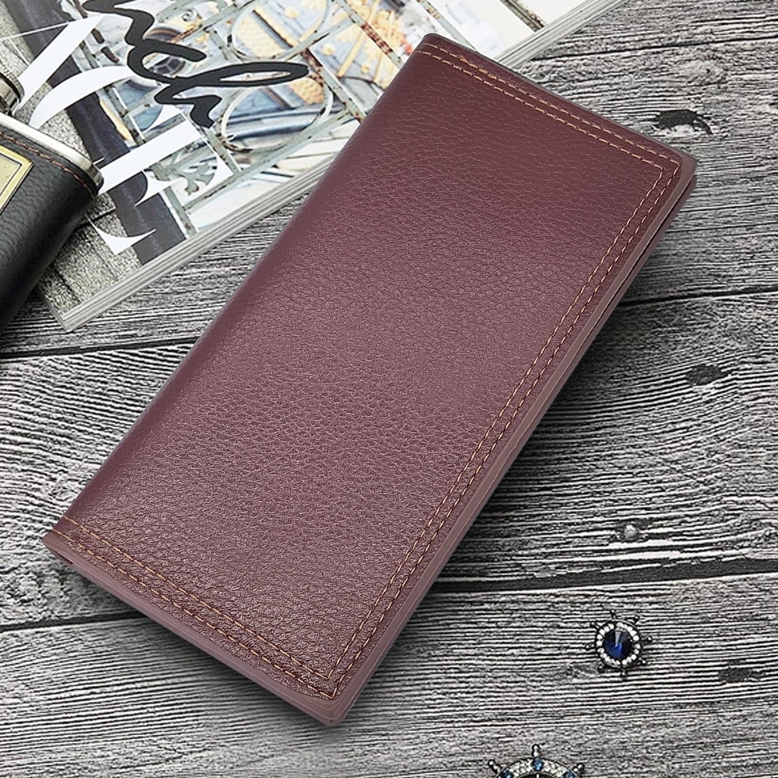 AdiStylinno Long Wallet for 17.5 x 9 x 1 cm / 6.89 x 3.54 x 0.39 in, Coffee