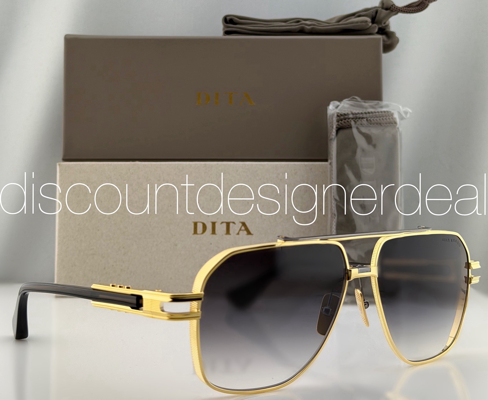 DITA Kudru Aviator Sunglasses Gold Titanium Grey Gradient 61mm DTS436-A-01 NEW
