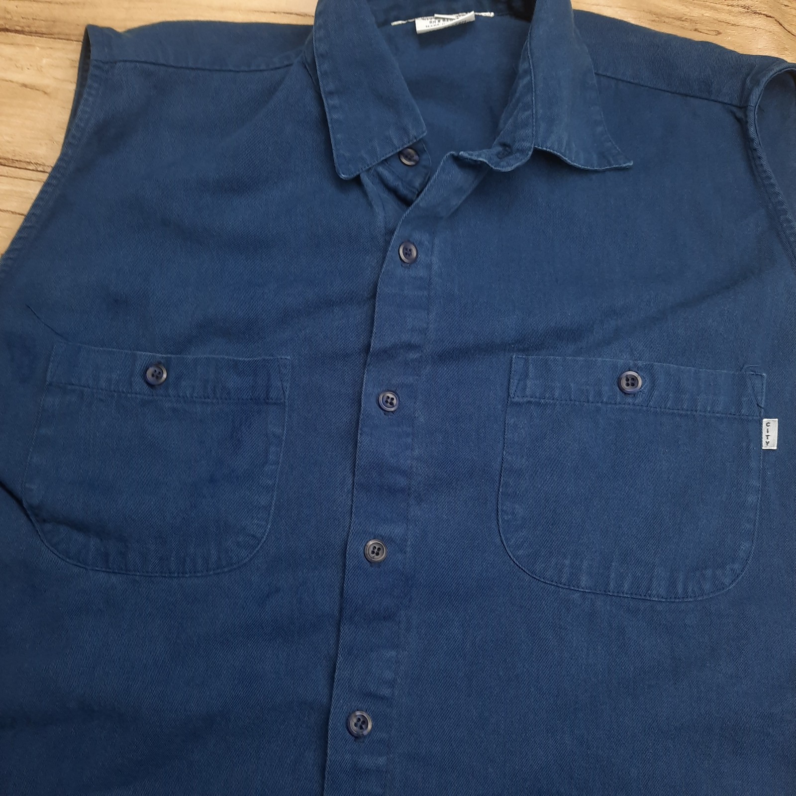 City Jeans Men’s Blue Biker Style Shirt Sleeveless USA Vtg Style Medium READ