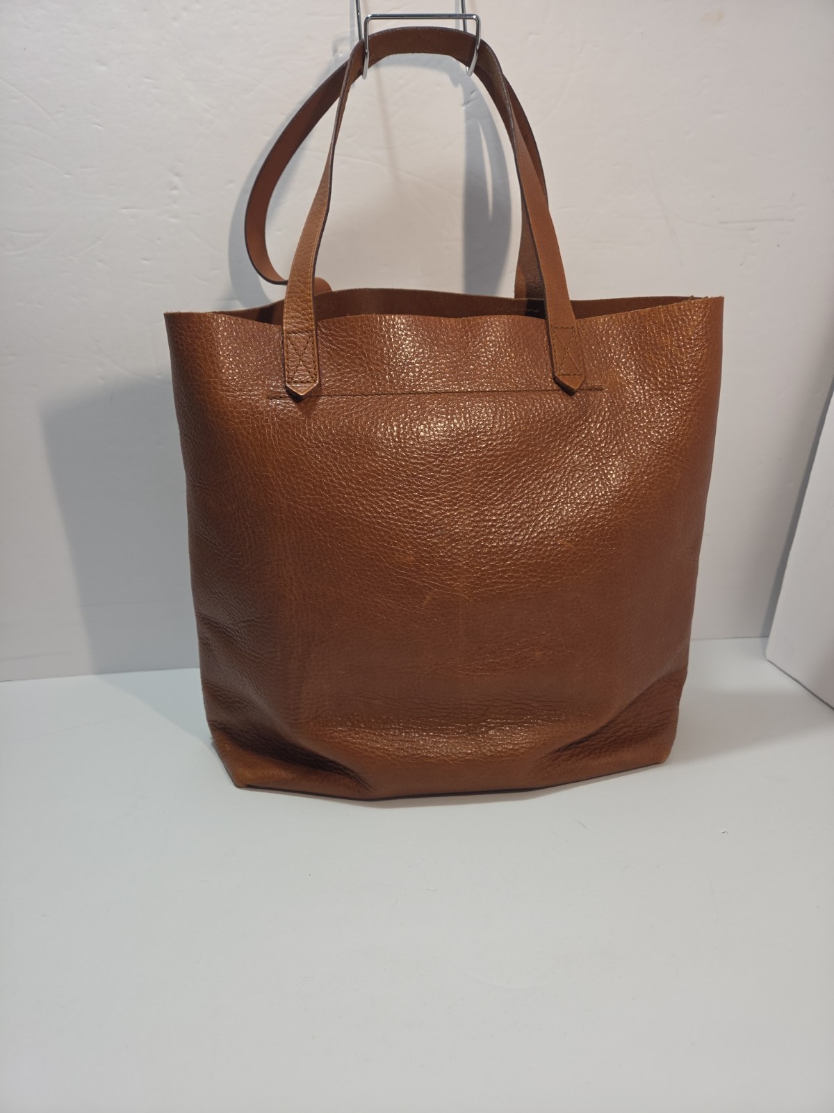 Madewell Cognac Brown Pebbled Leather Tote Bag Double Handle Carryall