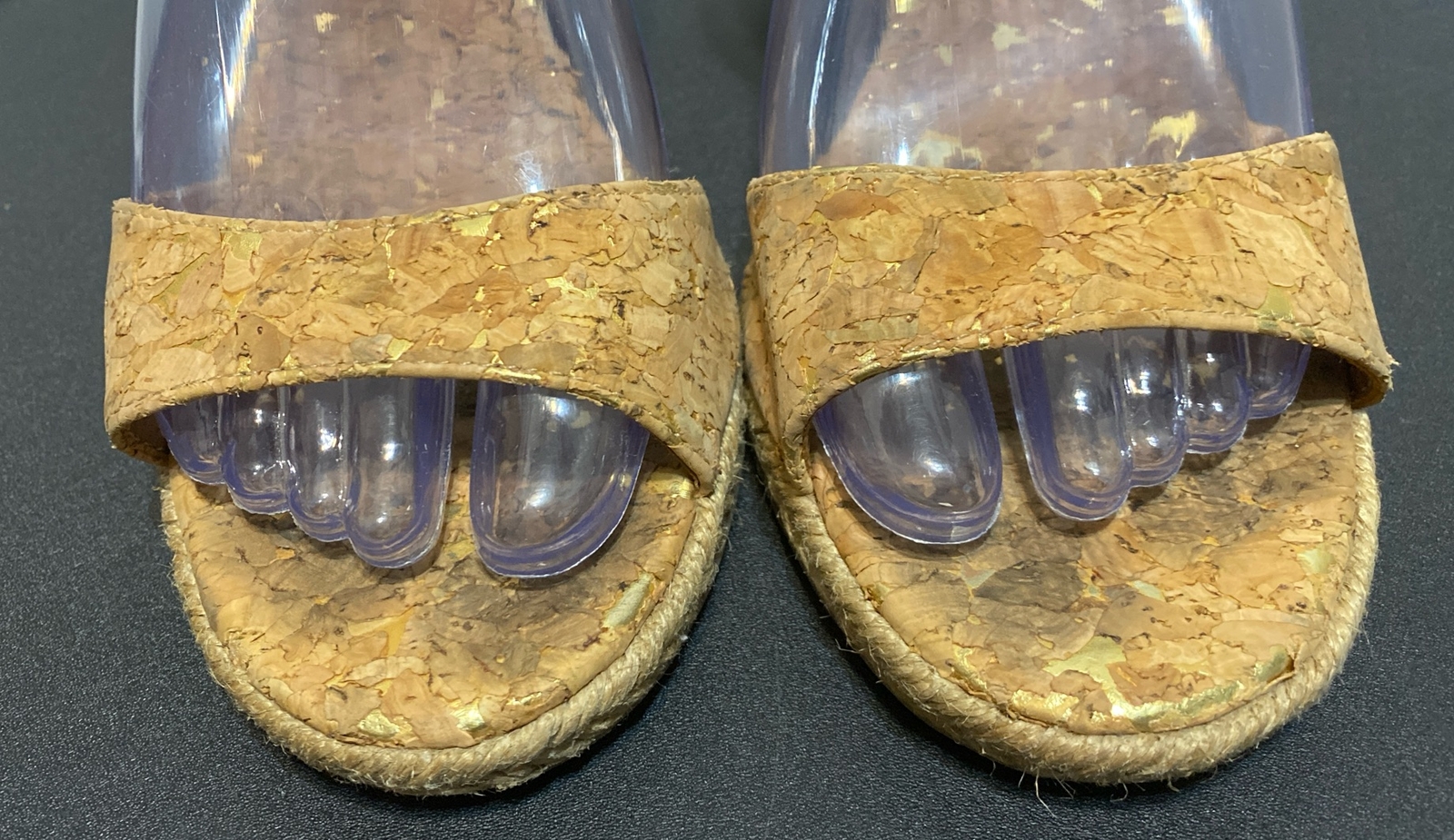 TORY BURCH Quilted Cork W/Gold Espadrille Wedge MARION Sandals Ankle Wrap Sz 6 M