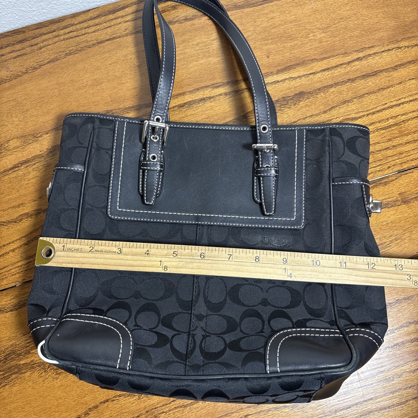 Coach Monogrammed Black Canvas and Leather Shoulder Bag Signature C F10659 *READ