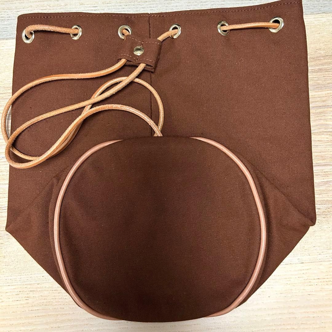 Hermes Polochon Mimile PM Canvas Drawstring Backpack Shoulder Bag Brown 11.4in