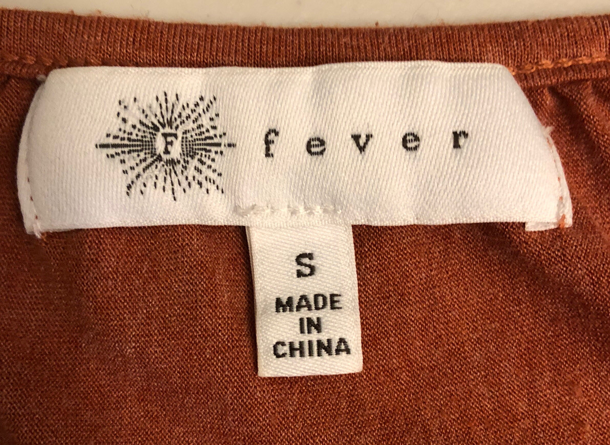 Fever Womens Small Rust Peasant Top Embroidered Cap Sleeves Burnt Orange Knit