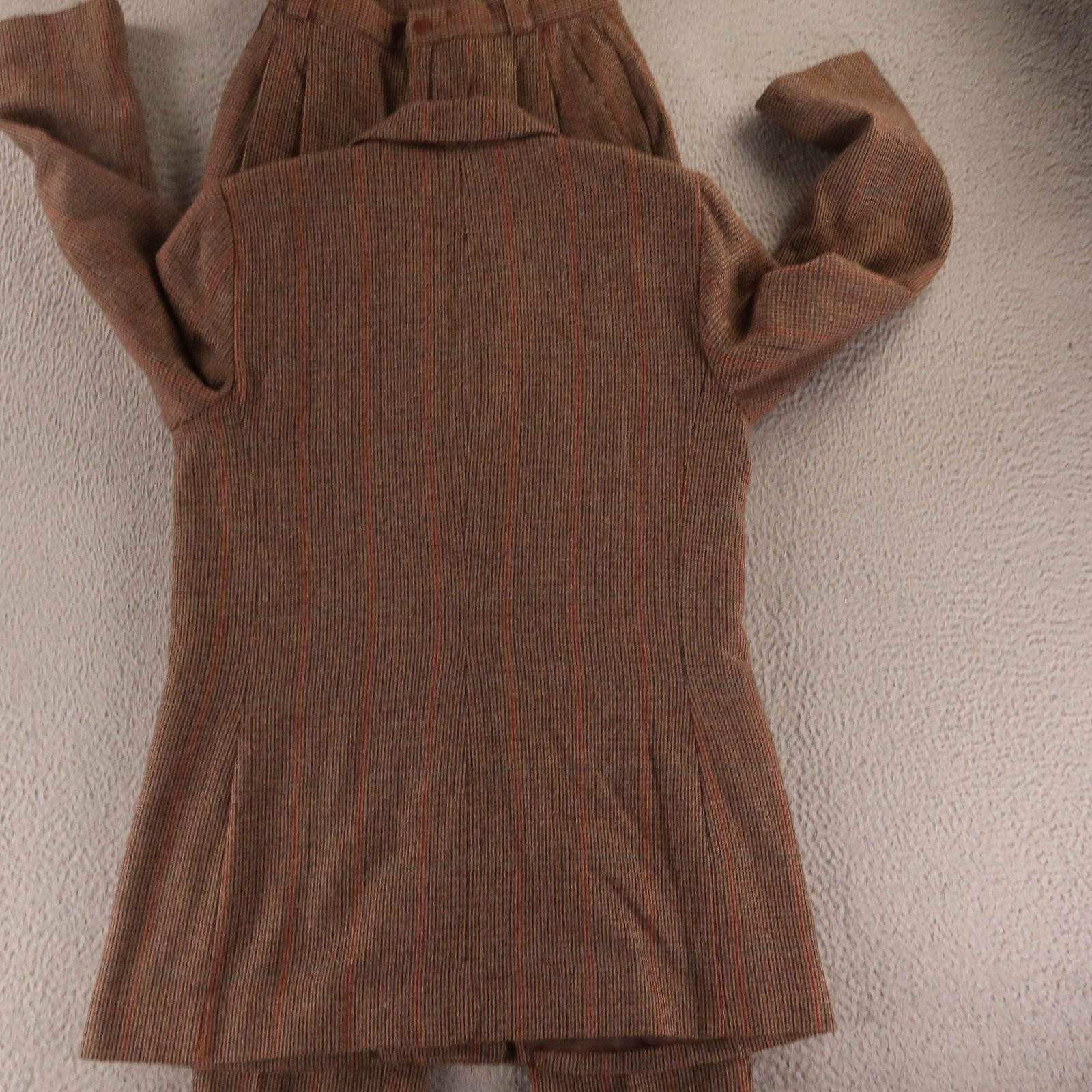 VTG Tweed Suit Womens 12 Brown Houndstooth Check Wool Blend Double Breasted