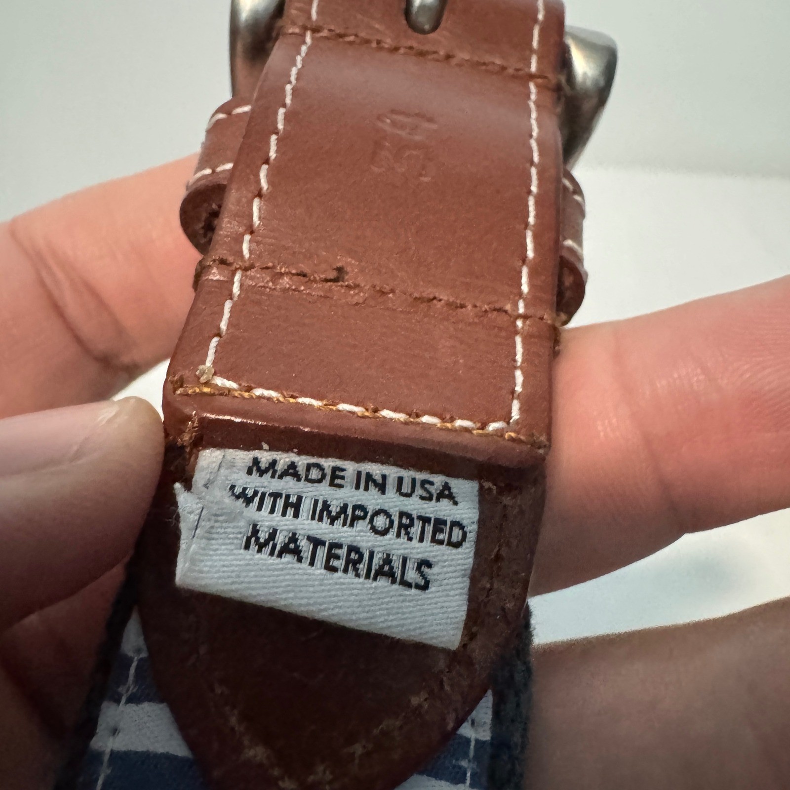 Peter Millar Belt Mens 34 Navy Cactus Embroidered Canvas Leather Brass Golf