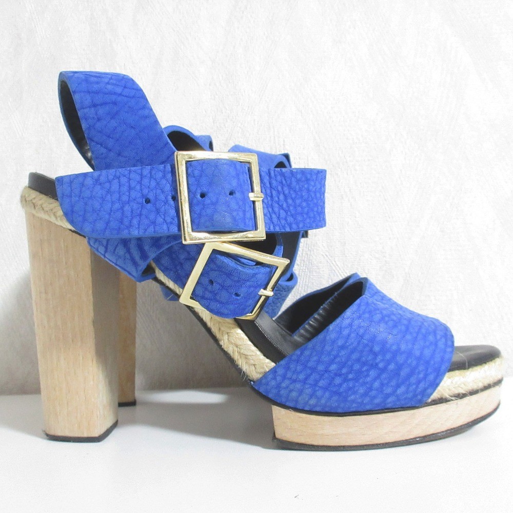 PIERRE HARDY Wood Heel Belt Sandals, Approx. 9.1″”, Blue Women USED