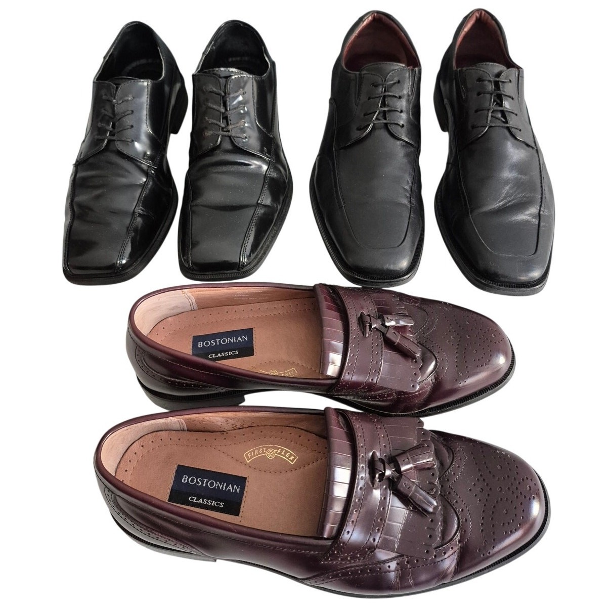 Lot 3 Pairs Men Dress Shoes US 10 M Johnston Murphy Bostonian C Klein Leather