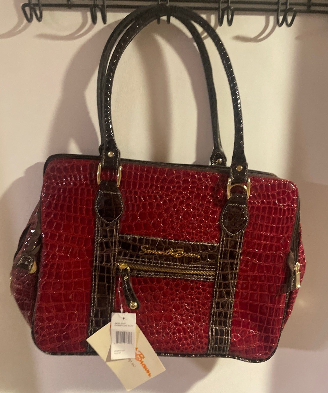 NWT Samantha Brown SB Perfect Tote Burgundy Brown Croc Embossed Shoulder Bag