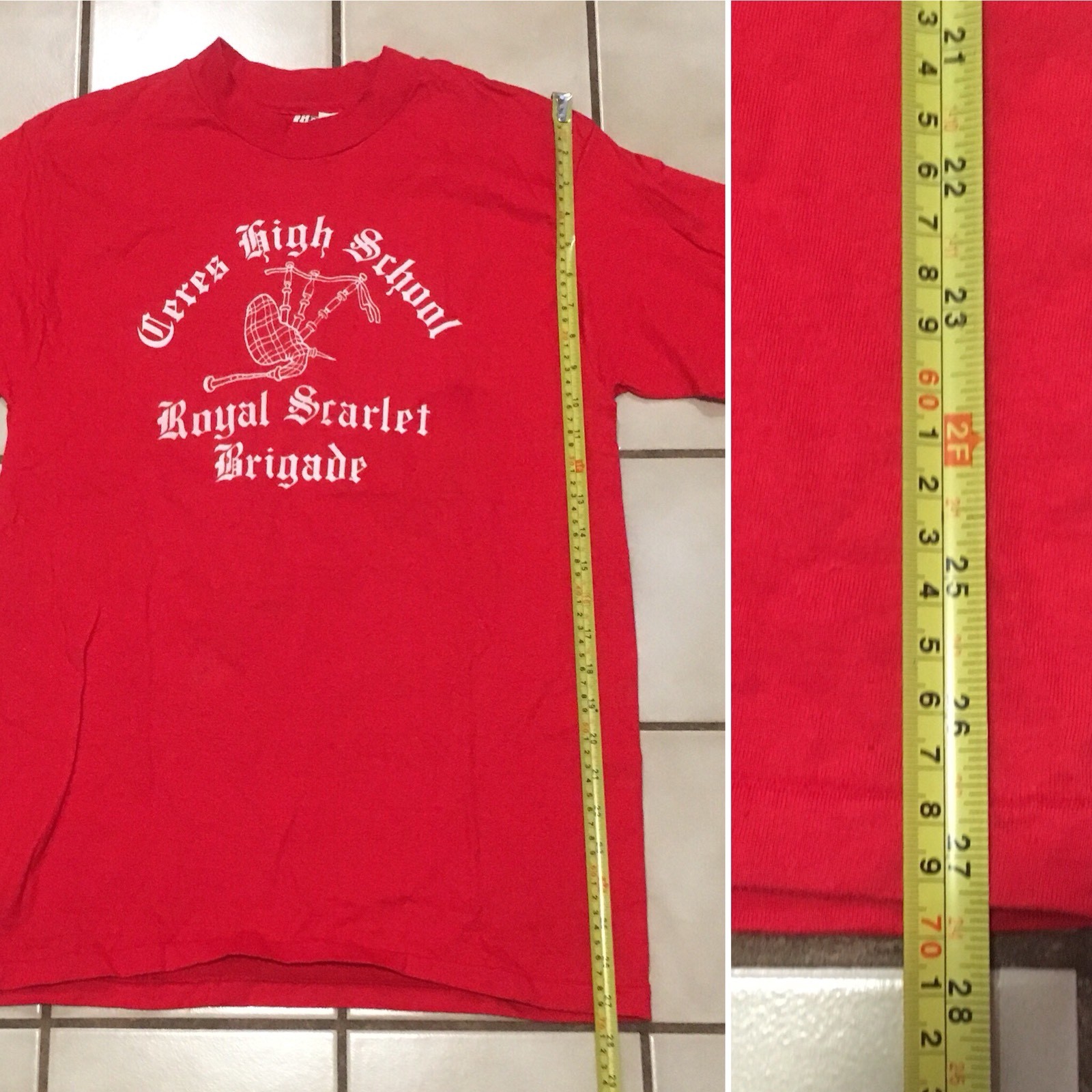 Vintage Ceres High School Royal Scarlet Brgade T Shirt Bagpipes 80s 1980s Size L