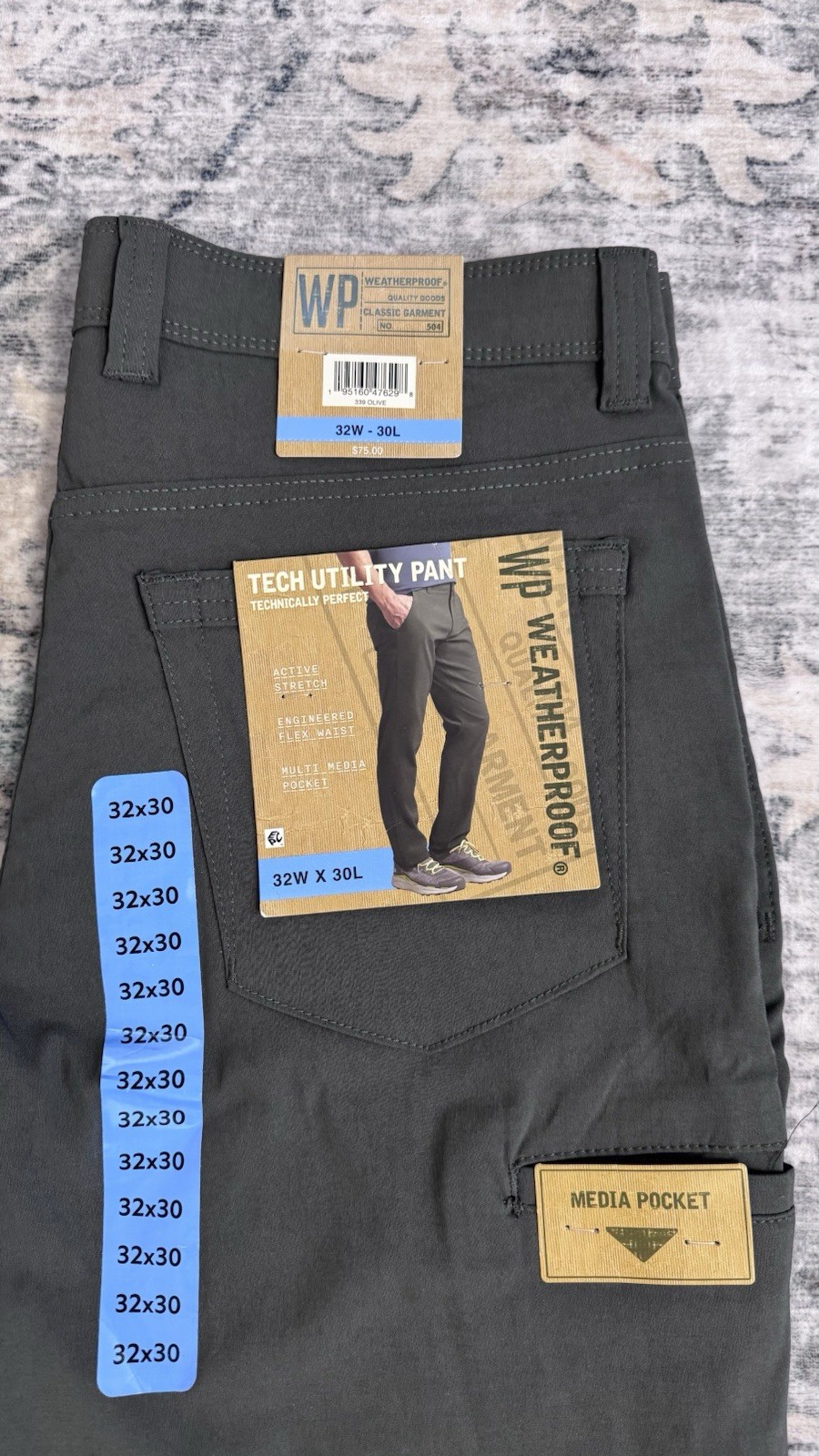 Weatherproof Men’s 32W Olive Slim Straight Utility Pants Media Pocket Stretch