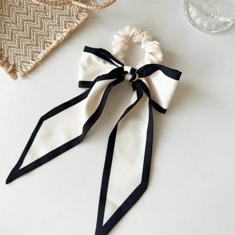 1Pc Fashion Solid Bow Ribbon Tassel Hair Scrunchies Elastic Hair Bands For Women