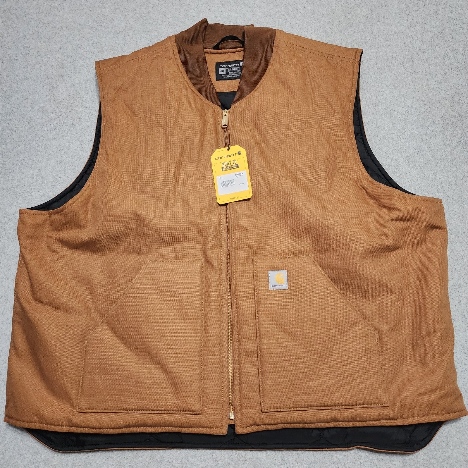 Carhartt Vest New 0V0001-M Brown Canvas Diamond Quilt Lining Mens 4XL 106676-BRN