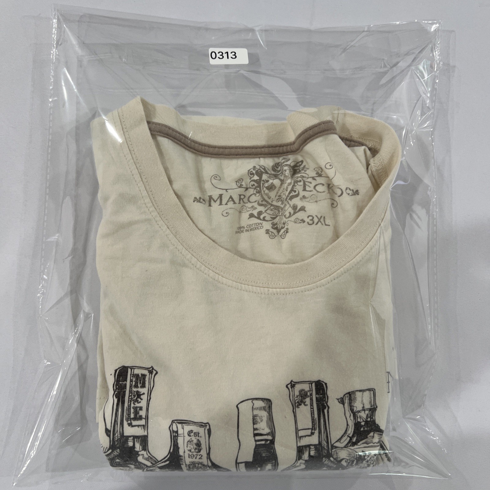 Marc Ecko Cut & Sew Graphic T Shirt Men’s 3XL Ivory Money Bottles Skull Tee