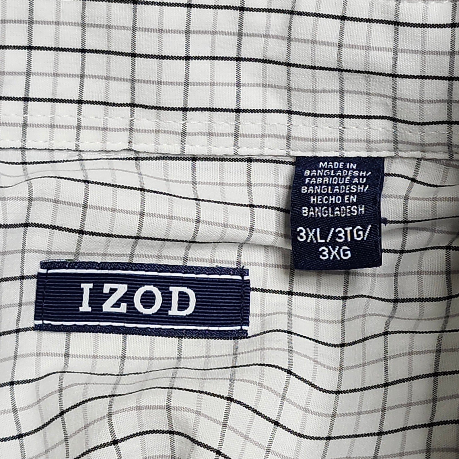 IZOD Button Down Shirt Mens 3XL White Black Gray Check Grid Cotton Long Sleeve
