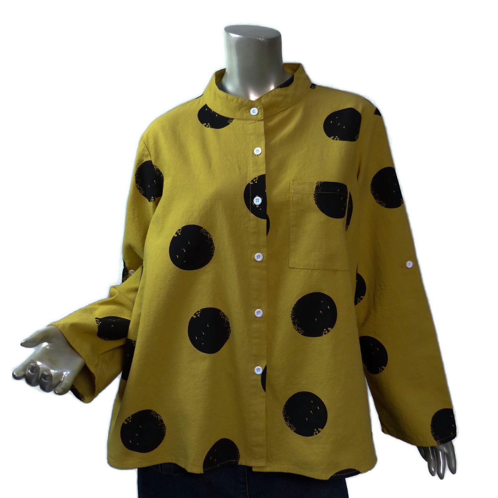 Artsy A-Line Lagenlook Top US XL – 1X (Asia 3X) Cotton Blend Black Mustard Yello