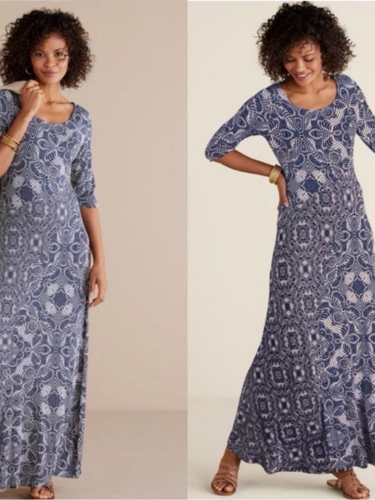 Soft Surroundings Juliette Jersey Maxi Dress Dark Navy Neutral Tile Med NWT $140