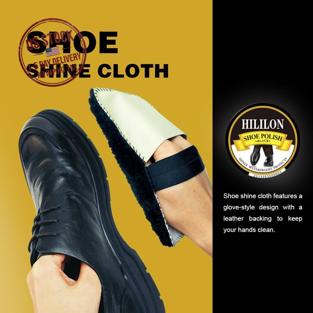 Black Shoe Polish Paste Leather Care High-Gloss Shine Cream with Wool Cloth 50ml