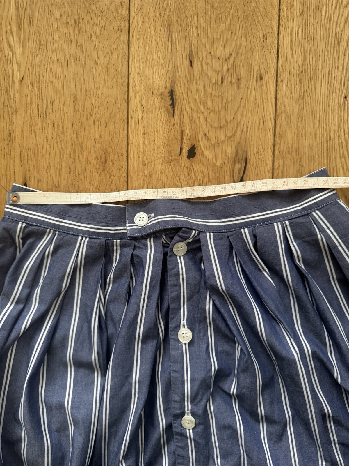 Vintage J.G. Hook Blue & White Stripe Button Front Midi Skirt UK 8 100% Cotton