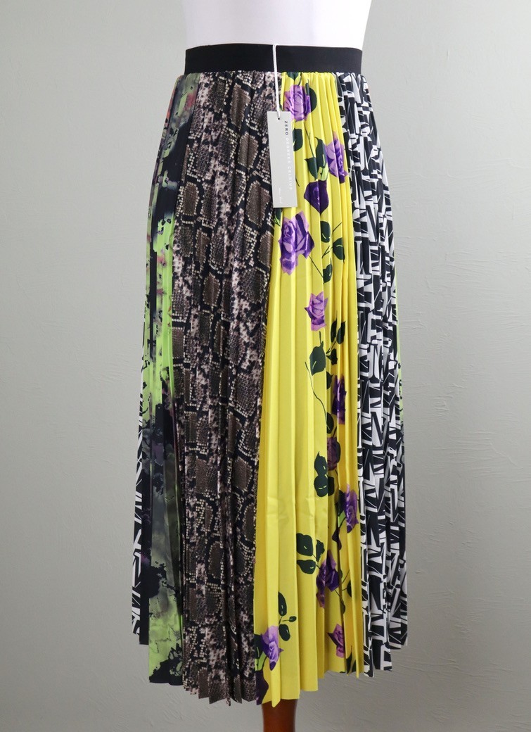 ZERO DEGREES CELSIUS New York NWT Multi Patchwork Pleated Midi Skirt Size XS