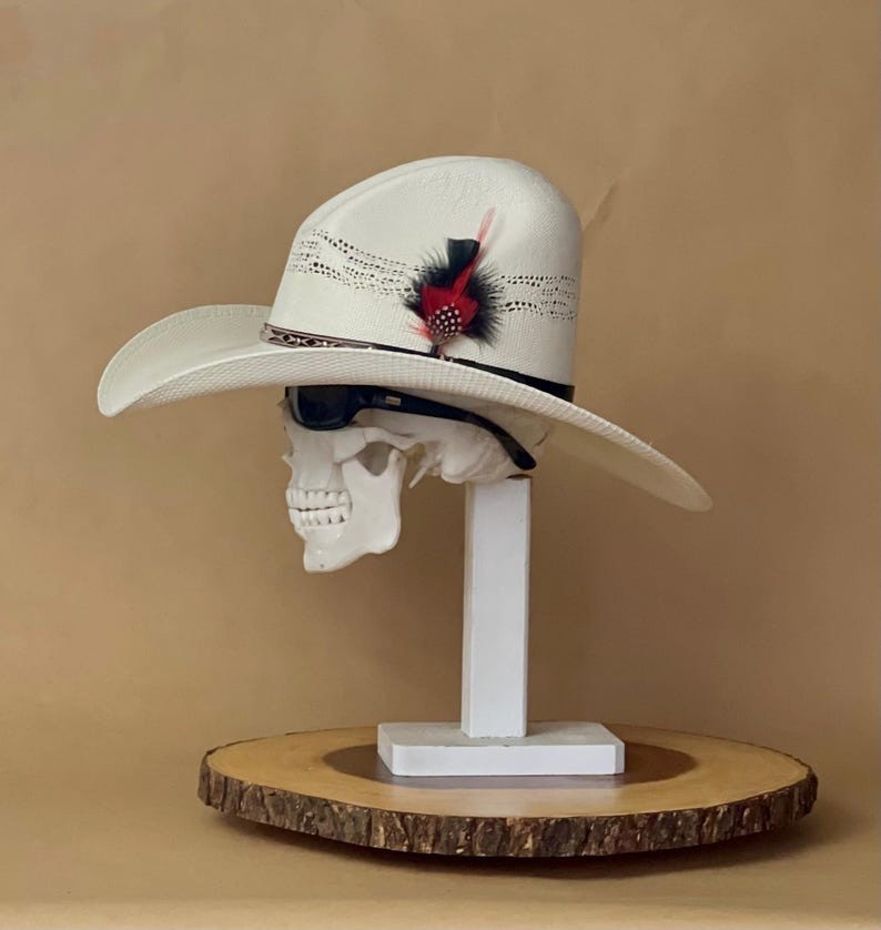 Bangora White Gus Style Cowboy hat, with an elastic sweat bandana
