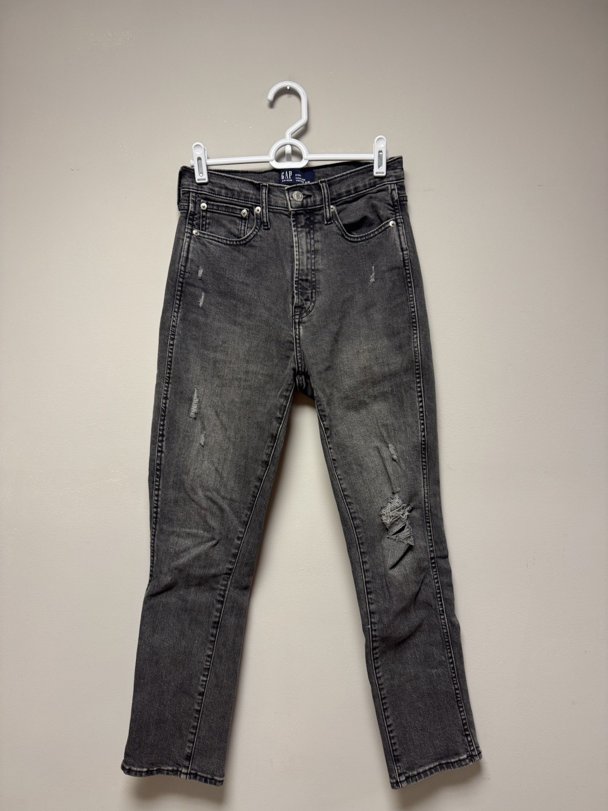 Gap Jeans Womens 2/26R Black Vintage Slim Straight High Rise Distressed Denim