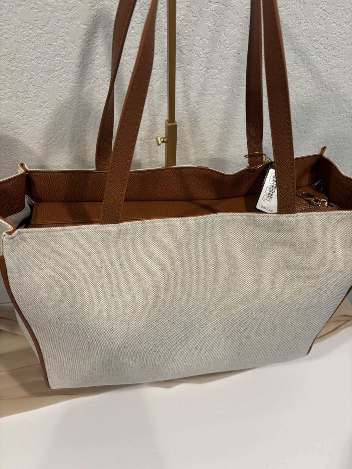 Bebe Paisley Canvas Tote Bag Caramel Stripe Large Shoulder Tote NWT MSRP $139