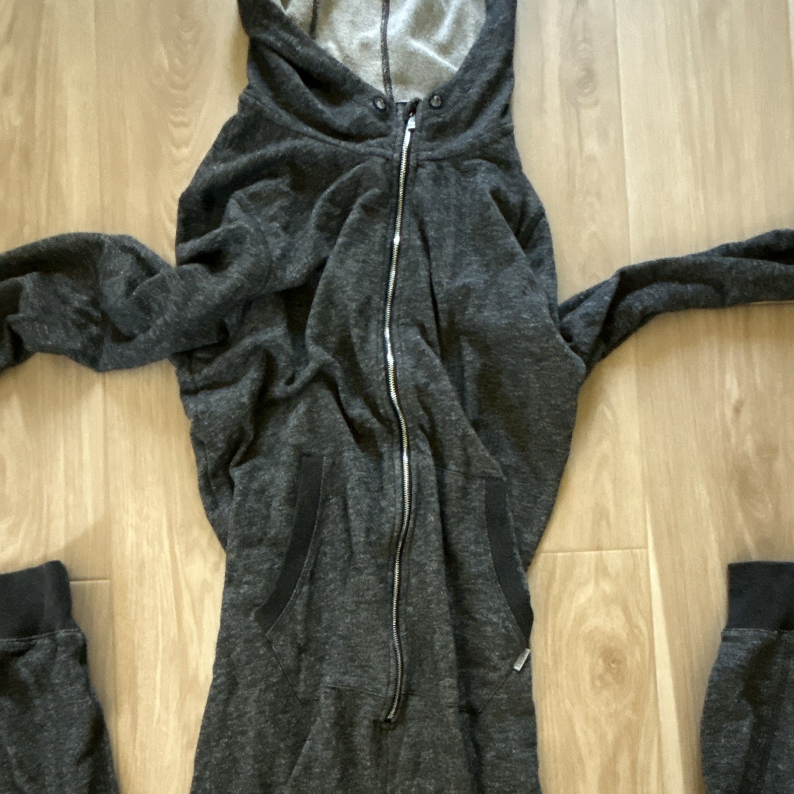 2(X)IST Gray Hooded Full Zip Fleece Cotton One-Piece Jumpsuit Women M