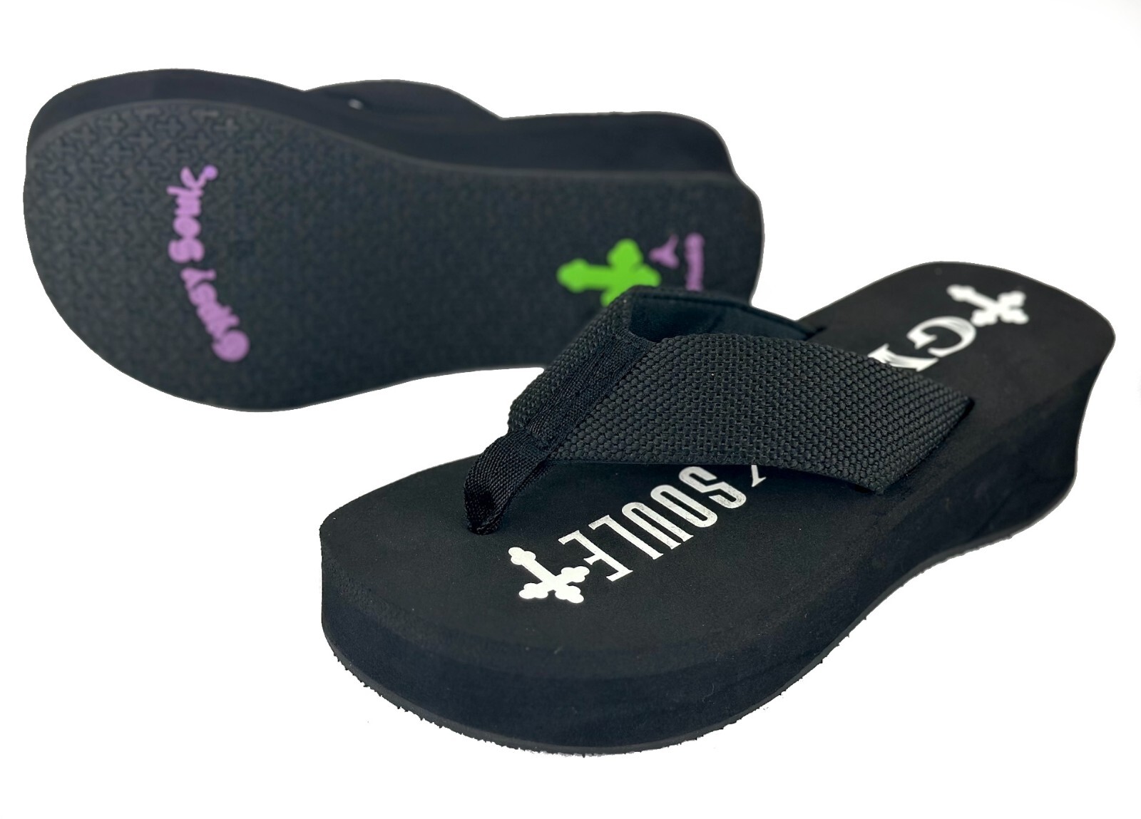 Gypsy Soule Platform Wedge Flip Flops, 2in Comfort Heel Thong Sandals, Black New