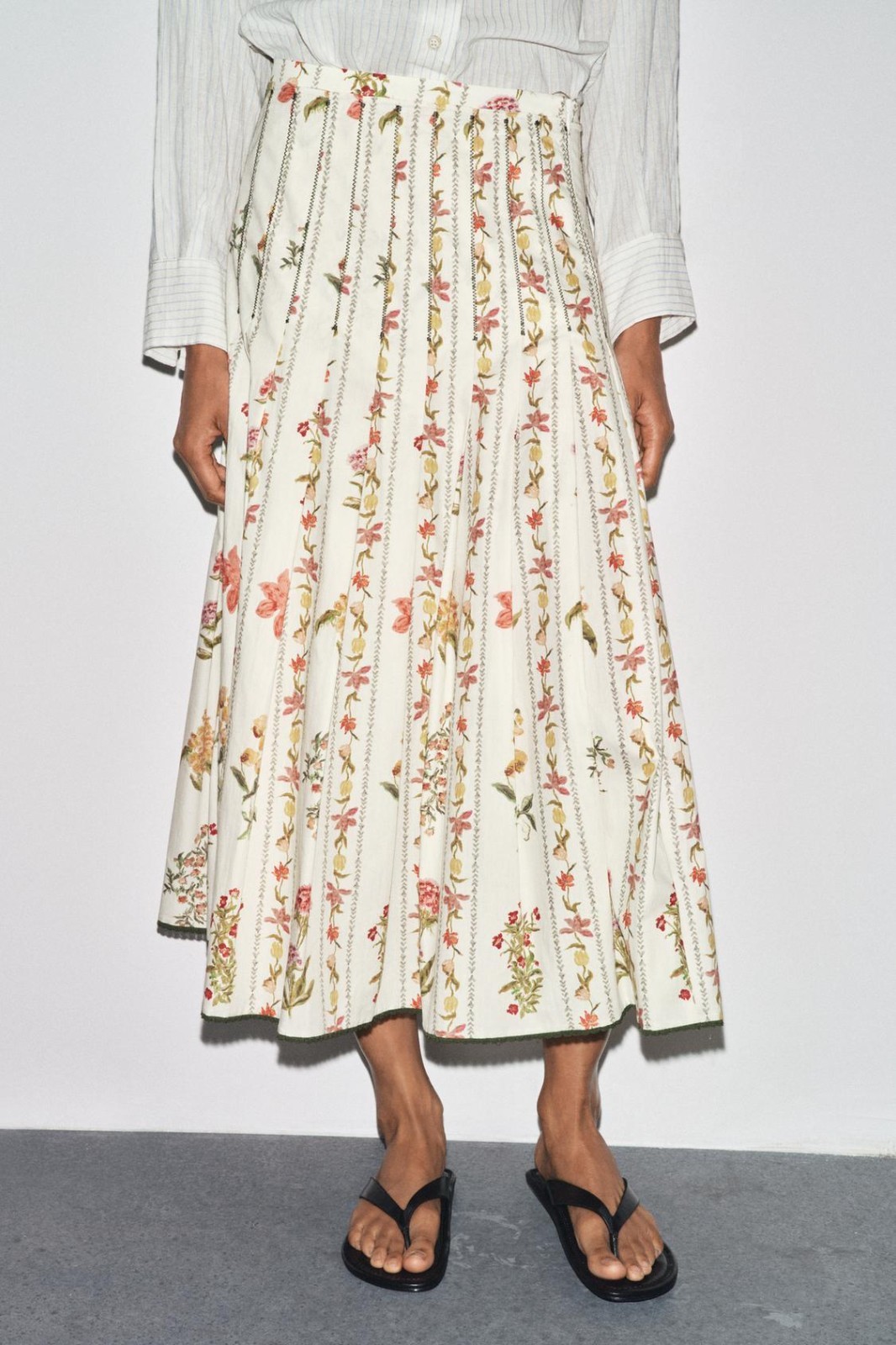 Zara ZW Collection Floral Pleated Midi Skirt XS S Cottagecore Boho Cotton NWT