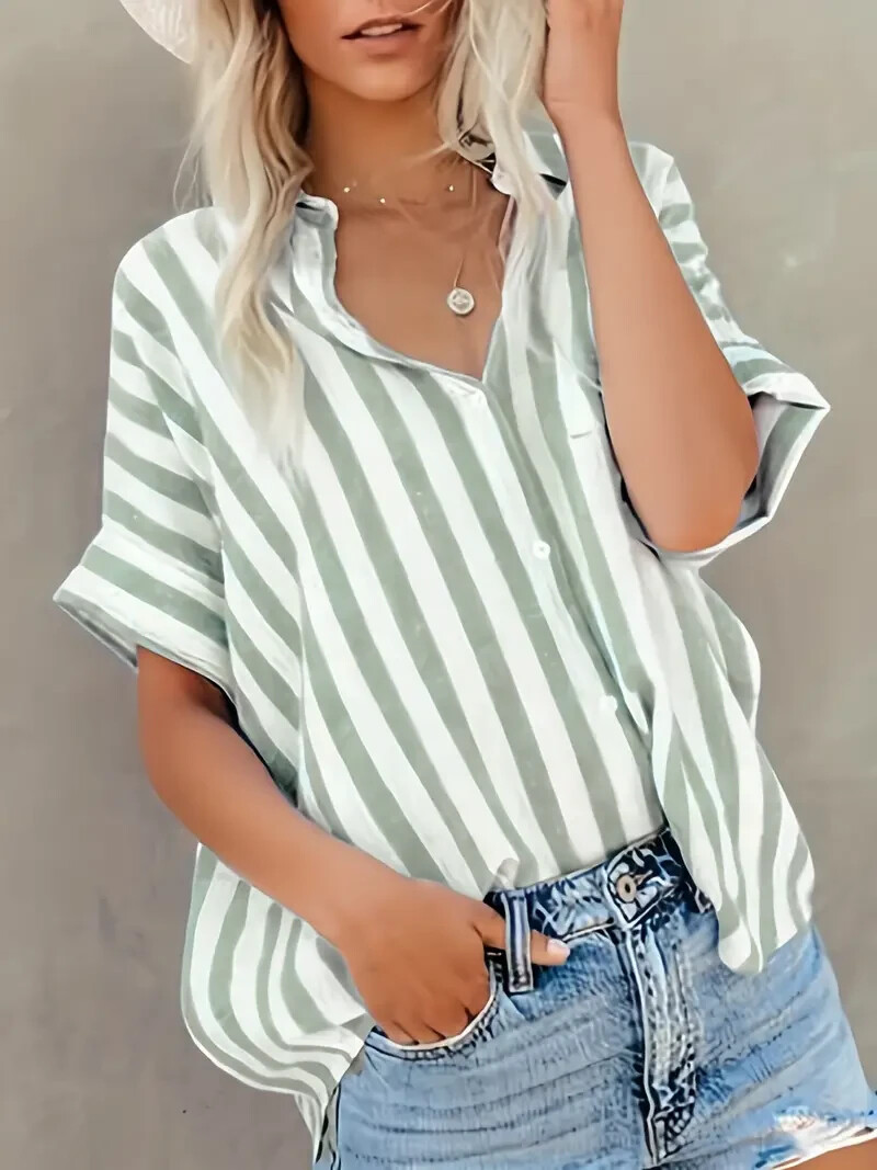 Button Up Green Striped Shirt – Loose Casual Top – Size XXL/18 -BNNT- RRP £20.99