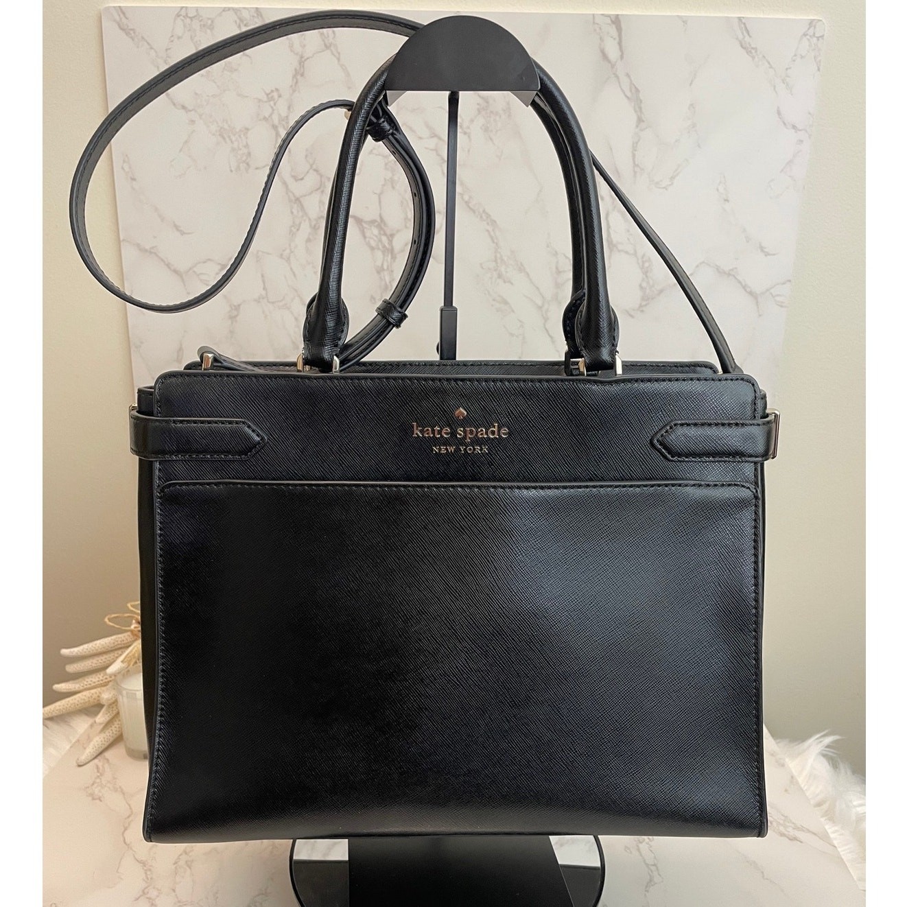 Kate Spade Staci Medium / Large Black Satchel (Saffiano Leather) EUC