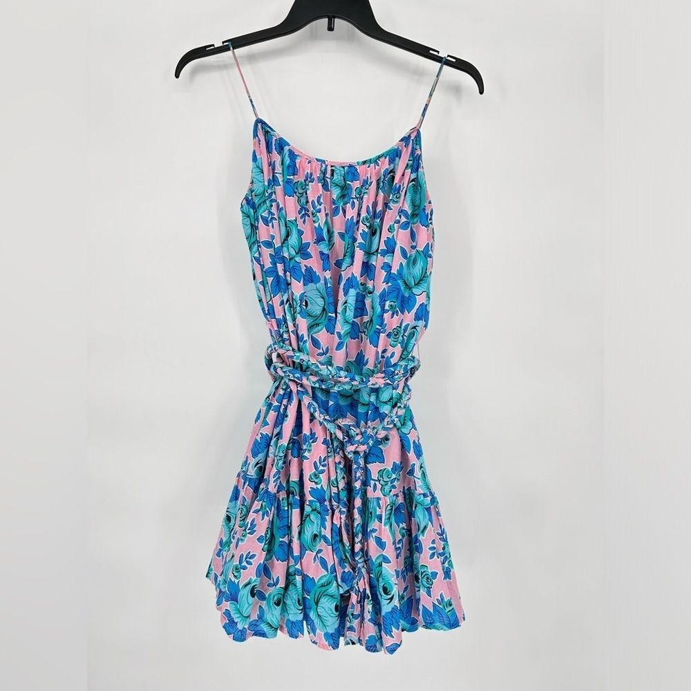 Rhode Nala Mini Dress Printed Cotton Blue Pink Floral Pop Size Large