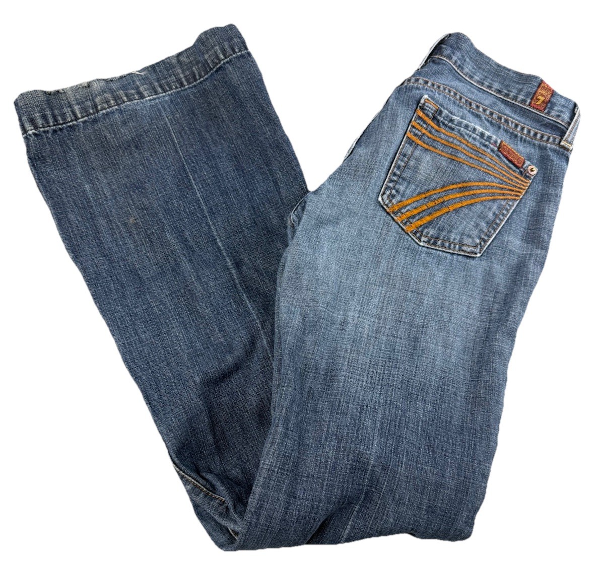 7 For All Mankind Dojo Wide Leg Jeans Orange Embroidered Pockets Size 26