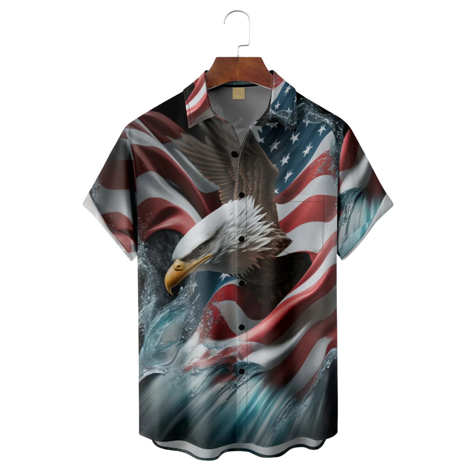 American Eagle USA Patriotic Hawaiian Golf Shirt 250th Anniversary Tropical Vibe
