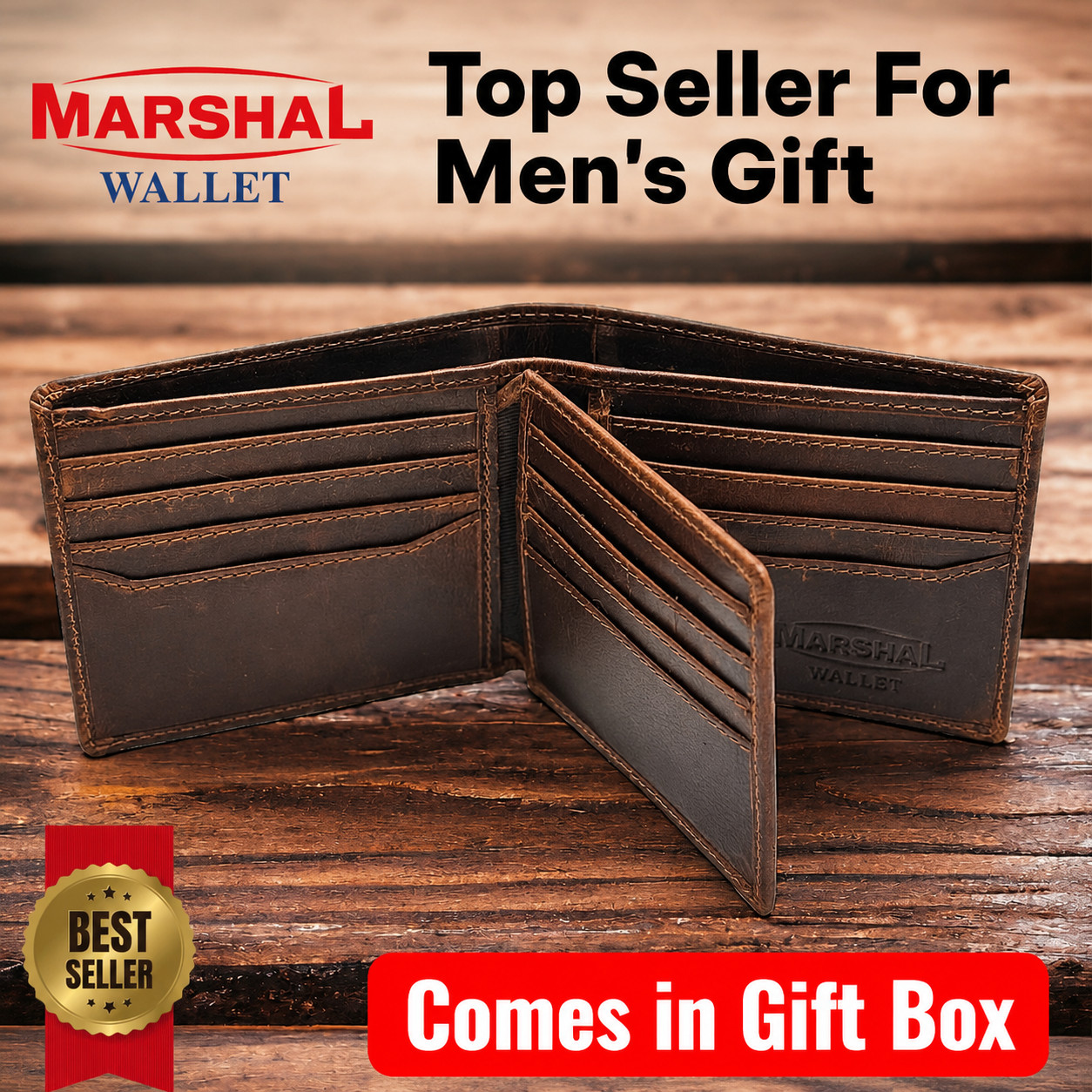RFID Blocking Brown Vintage Leather Men’s Bifold Center Flap Wallet