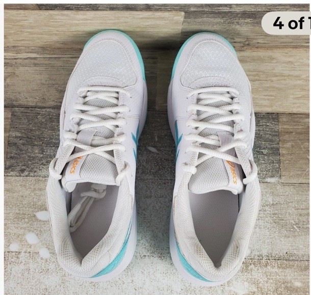 ASICS Gel-Dedicate 8 Pickleball Shoes Womens Sz 8.5 White & Aqua Run Small