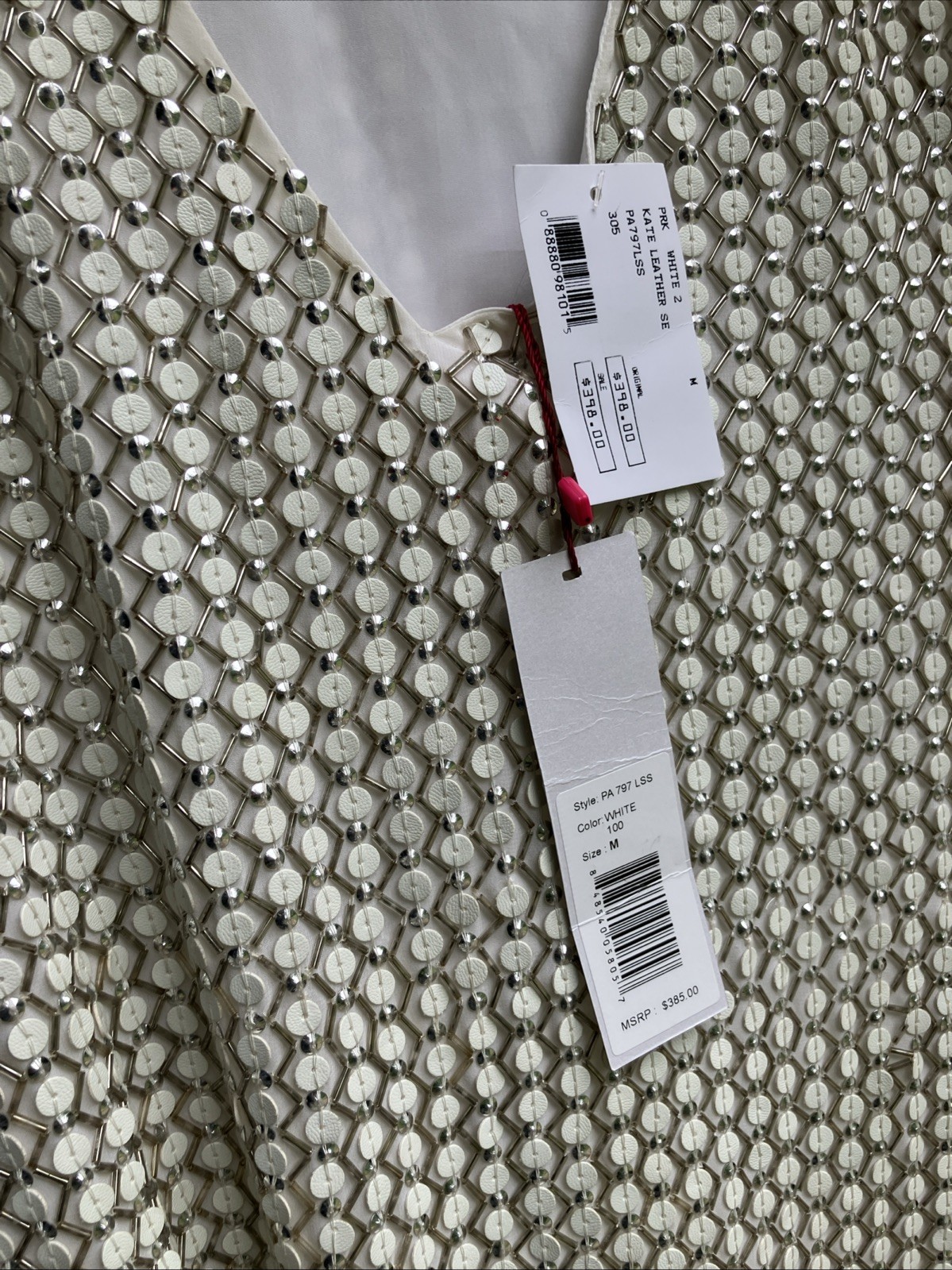 NWT Parker Silk Leather Beaded Sequin Dress M Silver Cocktail Party Evening Mini