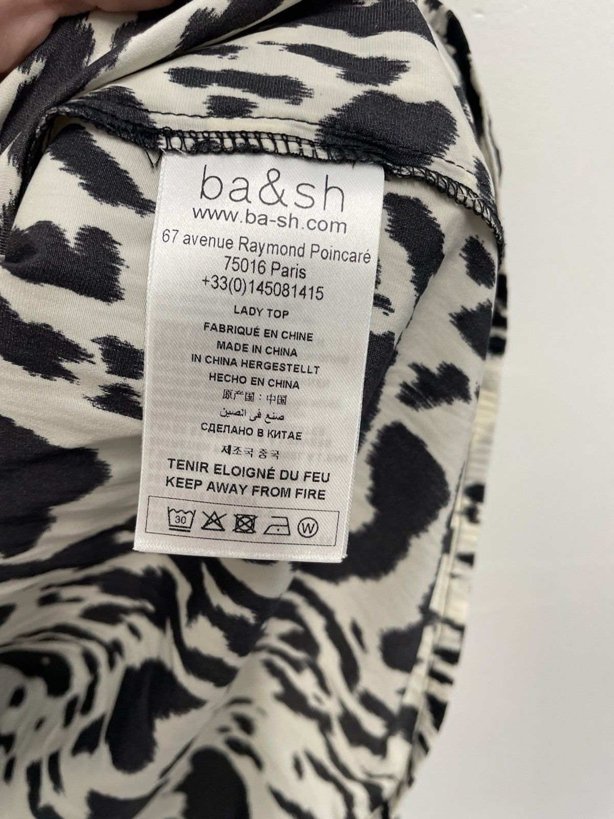 Ba&sh Opus Blouse Size 1 UK 8 Blk Off White Leopard Print Puff Sleeves Chiffon