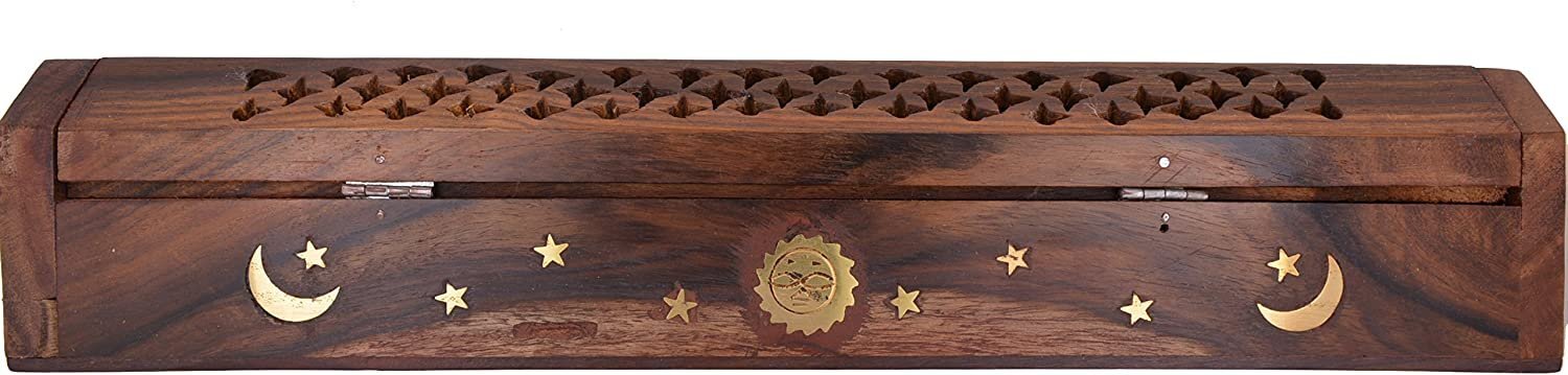 Cavelio ® Rose Wooden Coffin Incense Burner – Jali and Sun-Moon-Stars12 -…