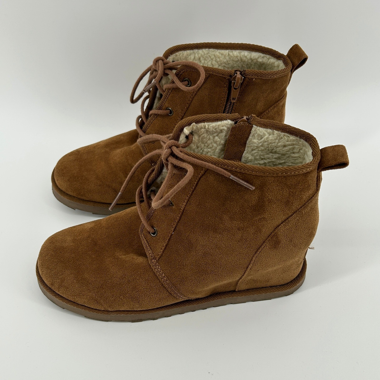 Dunes Kim Brown Faux Suede Lined Hidden Wedge Ankle Boots 9M Fall Streetwear